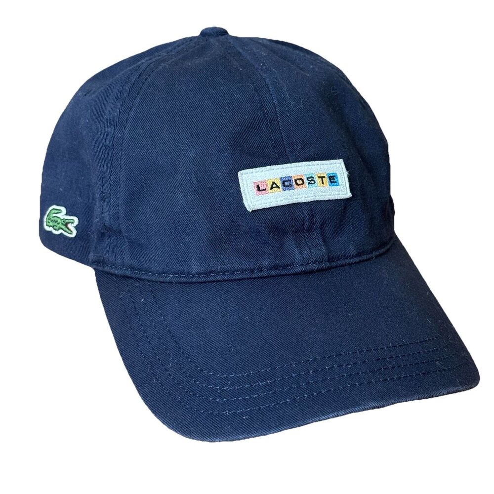 Lacoste Navy Blue Cap Strapback Croc Embroidered Colorblock Logo Hat Rare